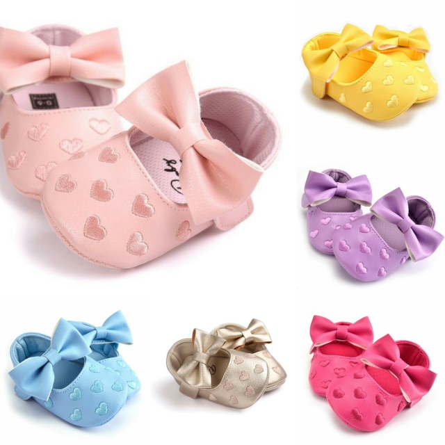 High Quality Baby Girl Bow Moccasins Shoes with Embroidered Hearts - 7 ...