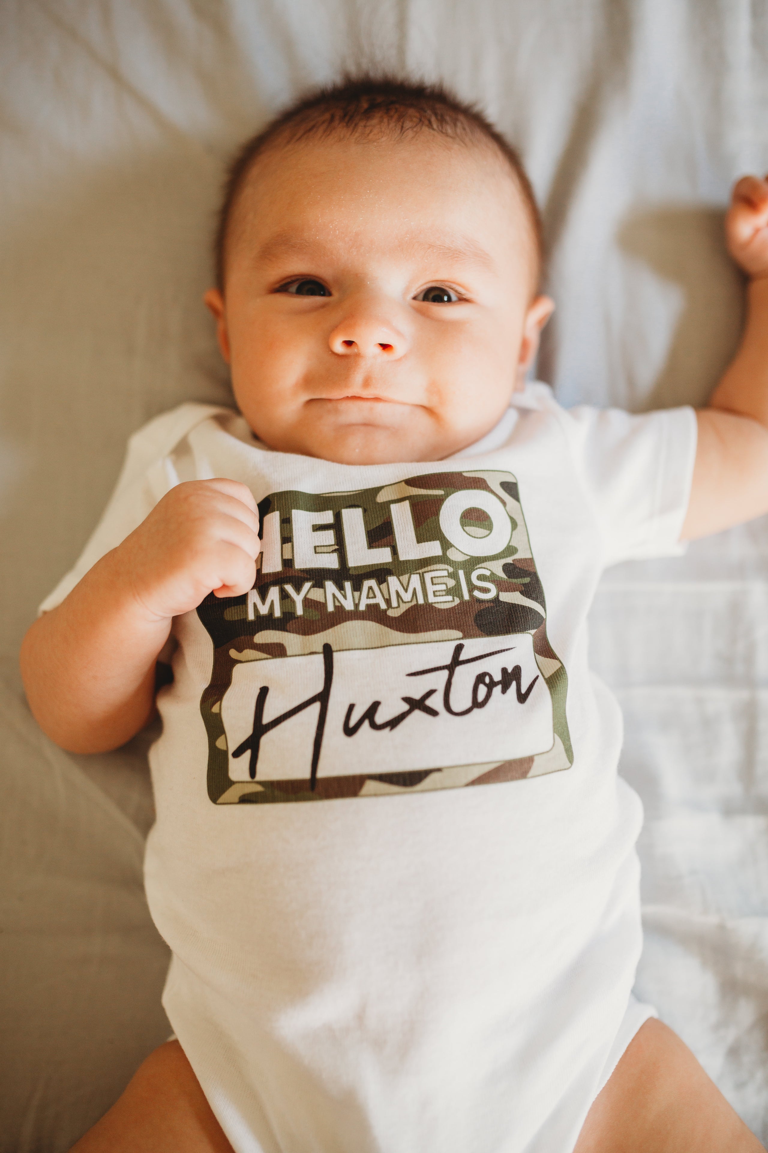 Camo Hello My Name Is Personalized Baby Coming Home Hospital Outfit |  Camouflage